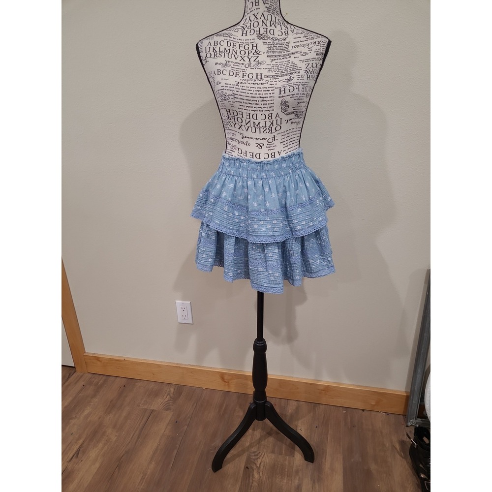 Aerie Rock N Ruffle blue floral tier lace mini skirt Cowgirl festive Women SZ SM